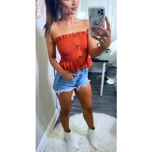 Strapless Burnt Orange Crop Top